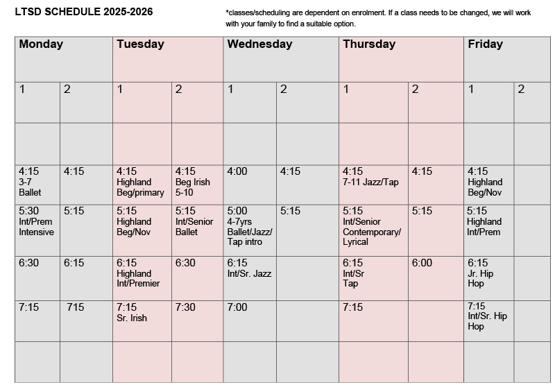 LTSD Dance Schedule

