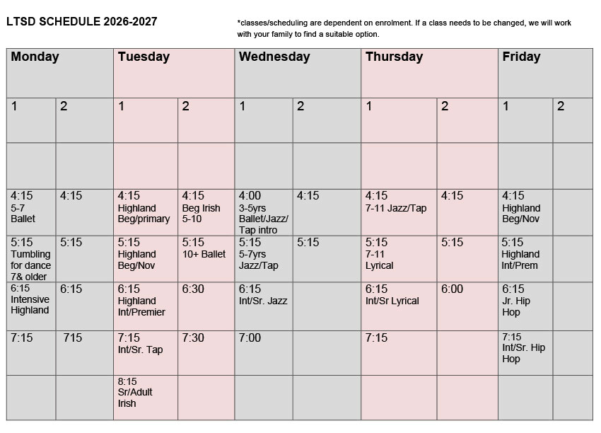 LTSD Dance Schedule